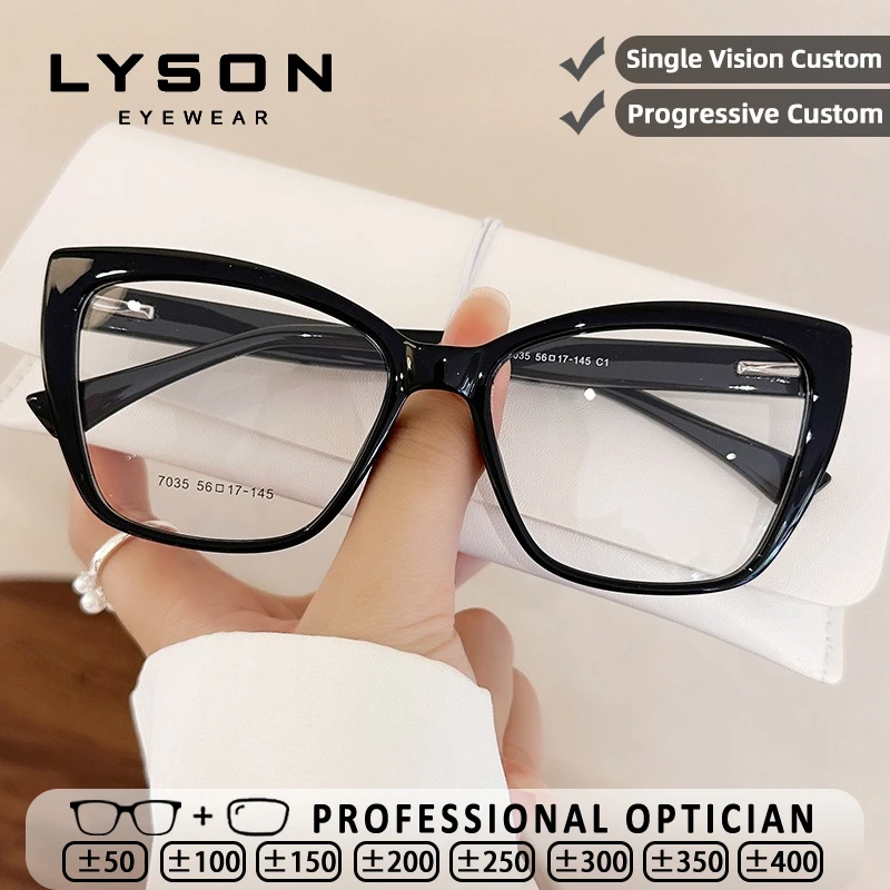 

LYSON Fashion Cat Eye Blue Light Blocking Reading Glasses Women Glasses with Prescription Lens Anti-Reflective Myopia Glasses