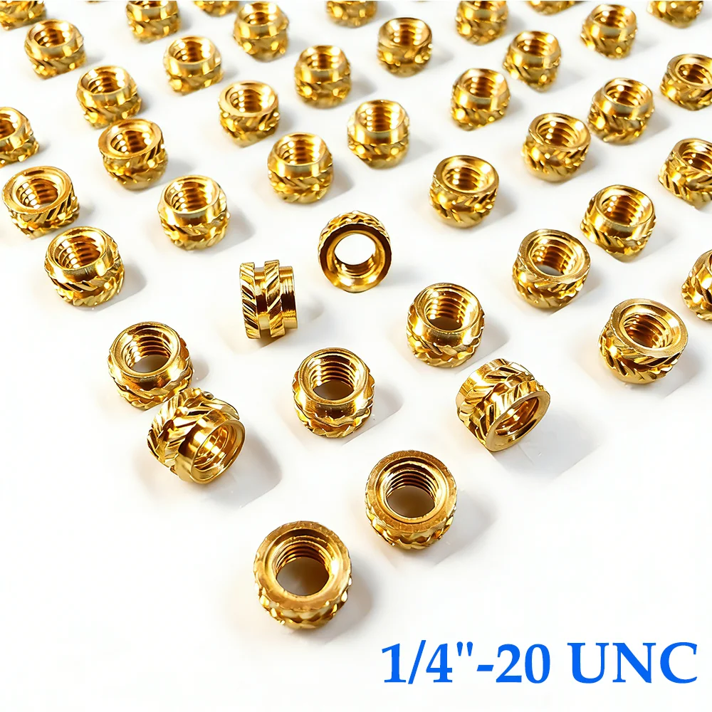 80pcs 1/4-20 In Brass Threaded Inserts Length 5/6/8/10mm Heat Set Insert for 3D Printing Component Plastic UNC Brass Knurled Nut