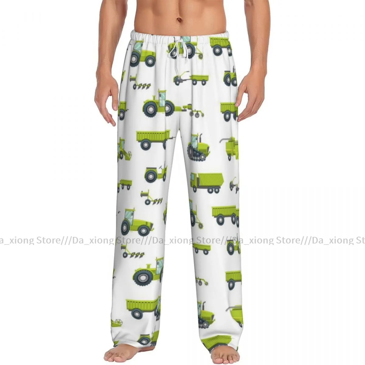 Men's Sleepwear Loose Sleep Pants Pajamas Green Farm Truck Car Long Lounge Bottoms Casual Homewear