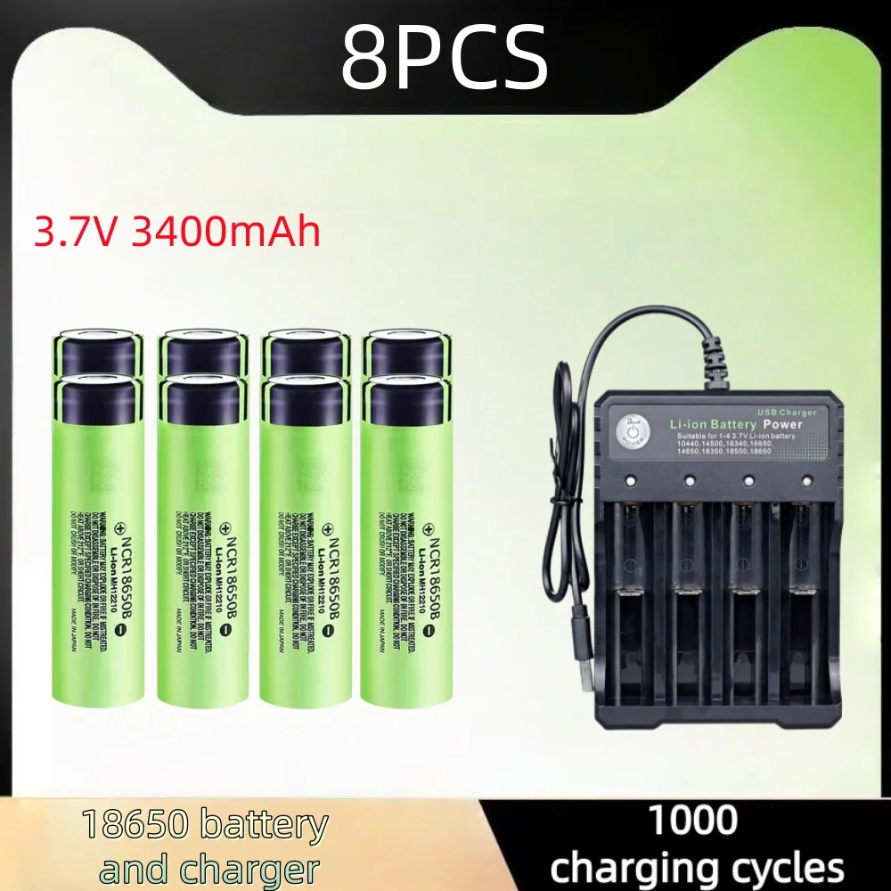 4-20 SZT. Akumulator Litowy 18650 3.7V 3400mAh 34B Do Lampy Latarki Ładowarka USB Oryginalny Nowy NCR18650B — zdjęcie produktu 4