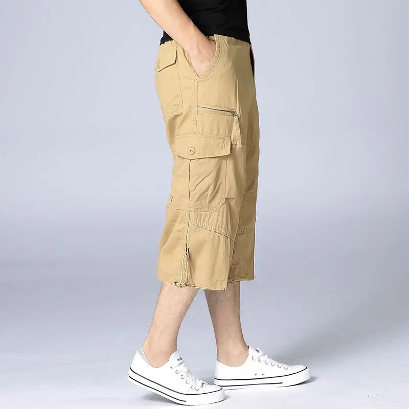 Men's Summer Pockets Button Zipper Solid Patchwork Casual Elastic High Waisted Trousers Preppy Style Vacation Vintage Shorts