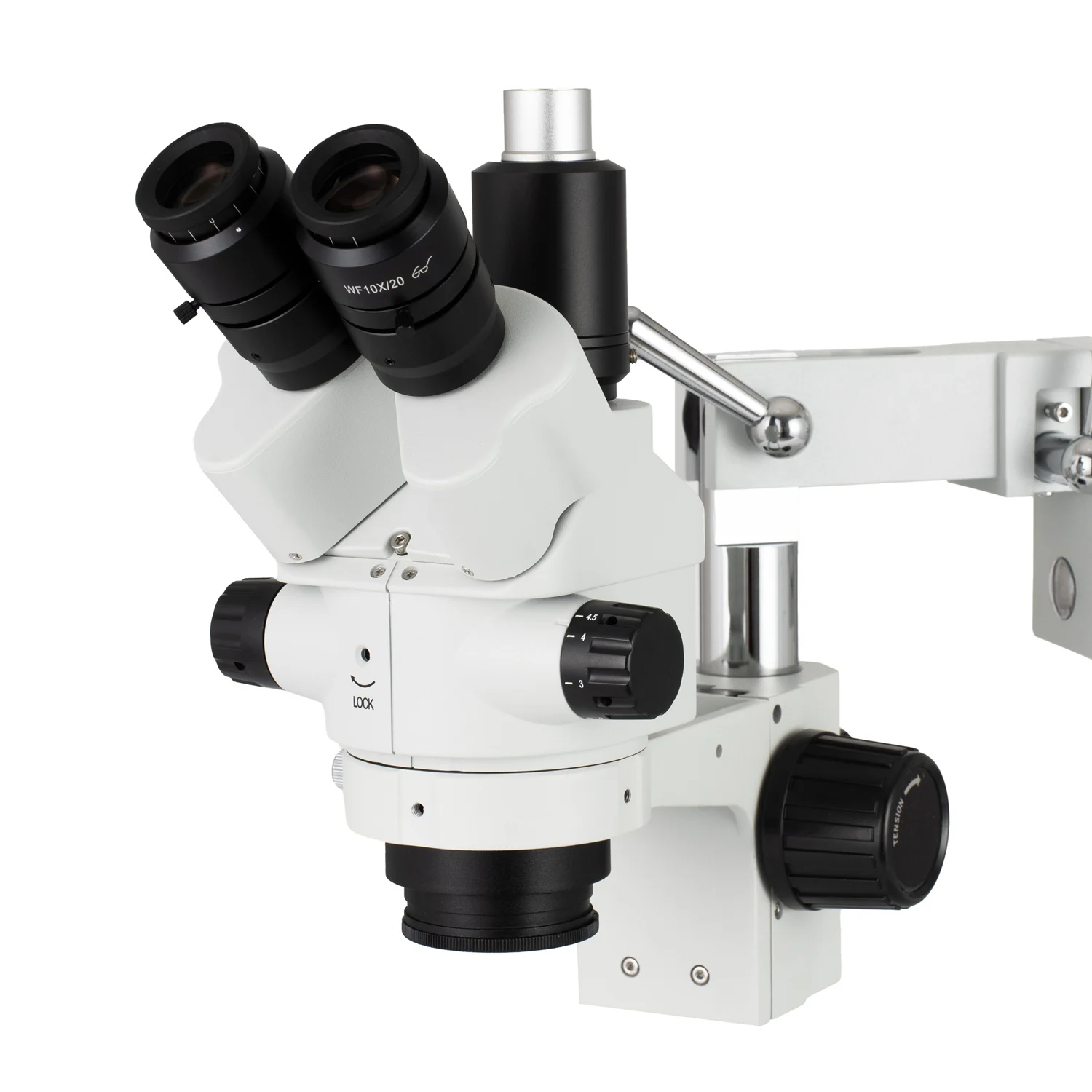 Tête de microscope stéréoscopique zoom trinoculaire AmScope 7X-45X à grossissement simultané