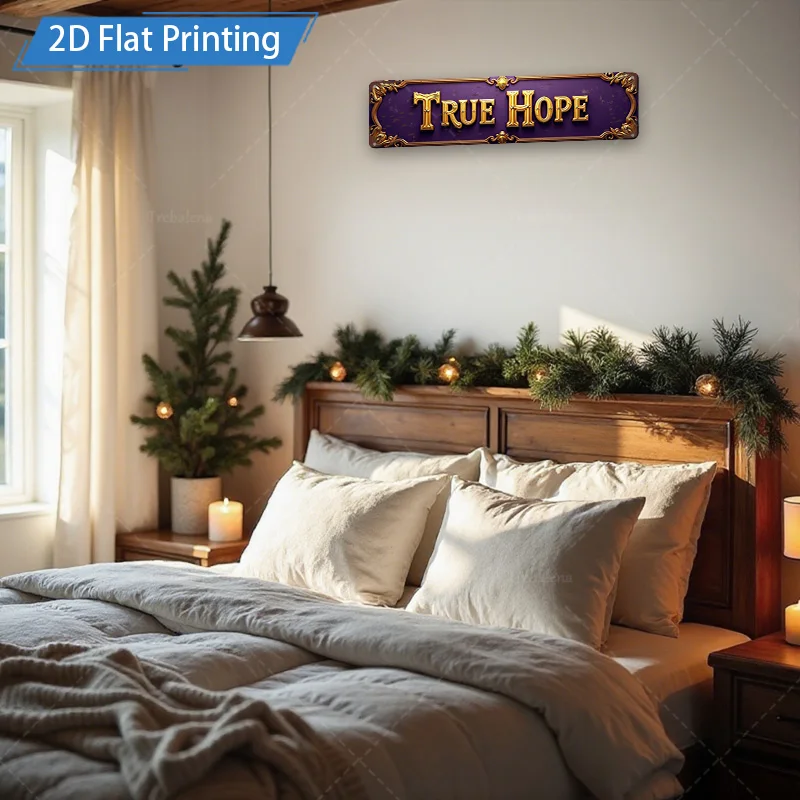 [2D FLAT] قطعة واحدة من لافتة معدنية، 8 × 12 بوصة أرجواني عتيق "True Hope" لوحة فنية جدارية معدنية لديكور عيد الميلاد