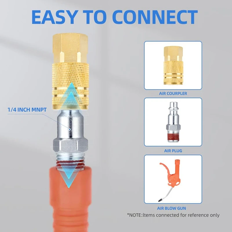 ABVJ-25 Pcs 1/4 Inch Air Hose Fittings, 1/4 Inch Body Size,M-Type Plug,1/4 Inch Male Threads Size, Pre-Coated, 300PSI