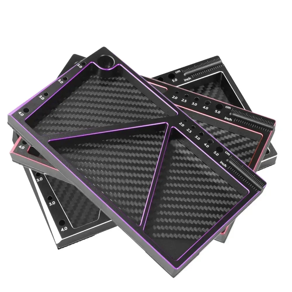 

Carbon Fiber Metal Multifunction Screw Tray Nut Gasket Storage Tool for RC Car Boat Airplane Model HSP RC Car
