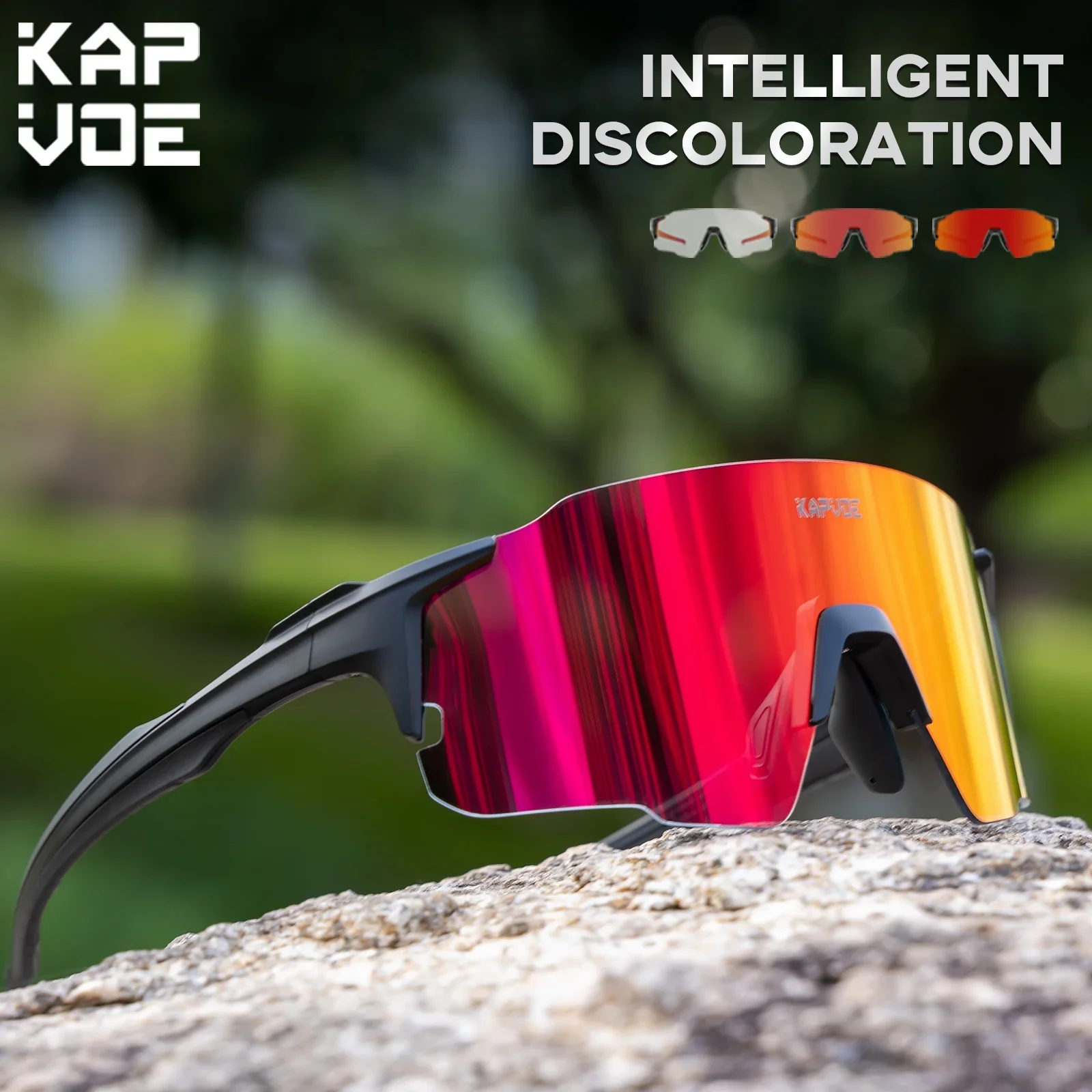 Kapvoe Purple Golden Red Photchromic Cycling Glasses UV400 Protection MTB Bike Glasses Riding Driving Running Sports Eyewear