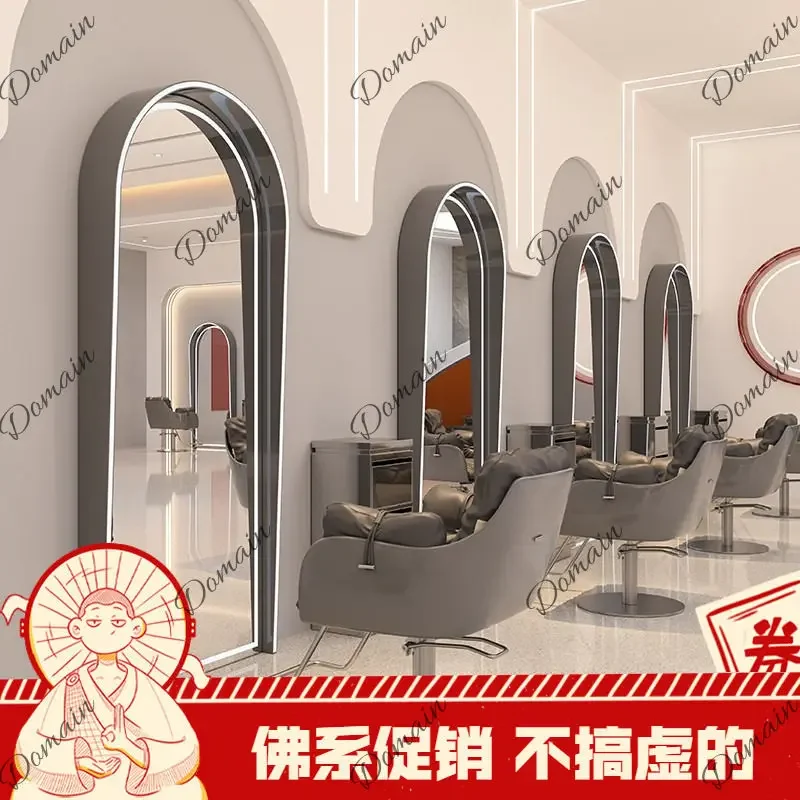 Nn Professional Hair Salon LED Lighted Mirror Arch Shape Single Double Sided Styling Cutting Mirror for Barber Shop