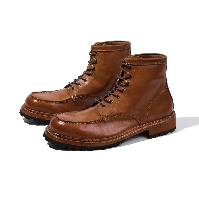 النمط البريطاني جلد طبيعي ركوب تشيلسي أحذية حذاء رجالي اليدوية الرجعية العمل جلد البقر دراجة نارية حذاء من الجلد الذكور عالية أعلى #1