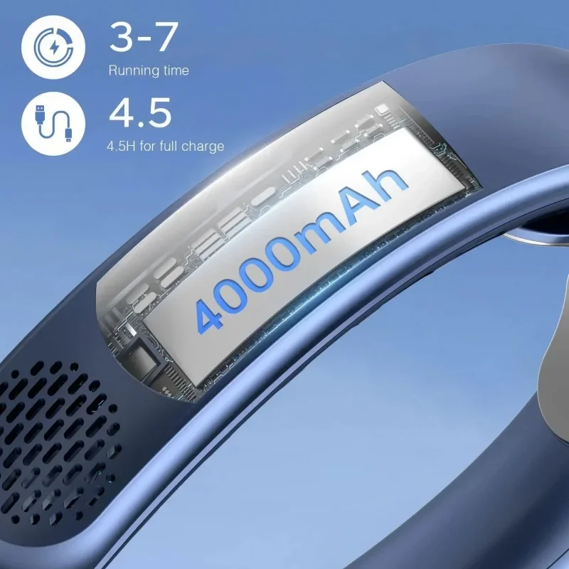 جديد رباعي النواة USB الرقبة مروحة التوربينات Vaneless تصميم سهل التحكم 4000mAh شاشة ديجيتال لمروحة محمولة في الهواء الطلق هدية الصيف