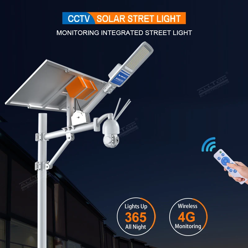 Alltop 4g Cctv 1080p Outdoor Solar Camera With Solar Led Street Light