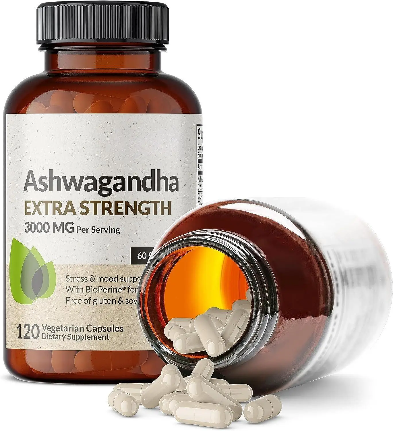

High-Potency 3000mg Ashwagandha Capsules - 120 Count Ashwagandha Supplement for Antioxidant,Stress Relief & Energy Support