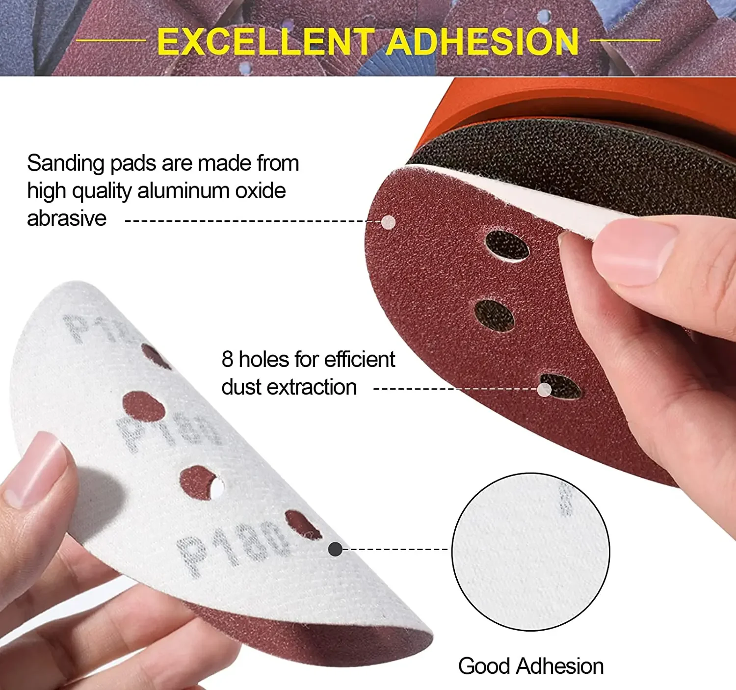 5 Inch 8 Hole Sanding Discs 5/10/25/50 Pcs Hook and Loop Adhesive Sandpaper for Random Orbital Sander 40-2000 Grits Polishing