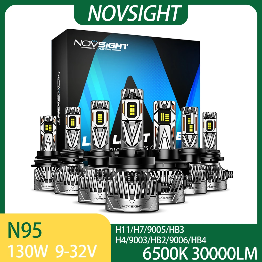 NOVSIGHT N95 LED Headlight For Car H4 H7 H11 9005 9006 6500K 30000LM 130W High Brightness 9-32V LED Auto Headlamp Fog Light Bulb