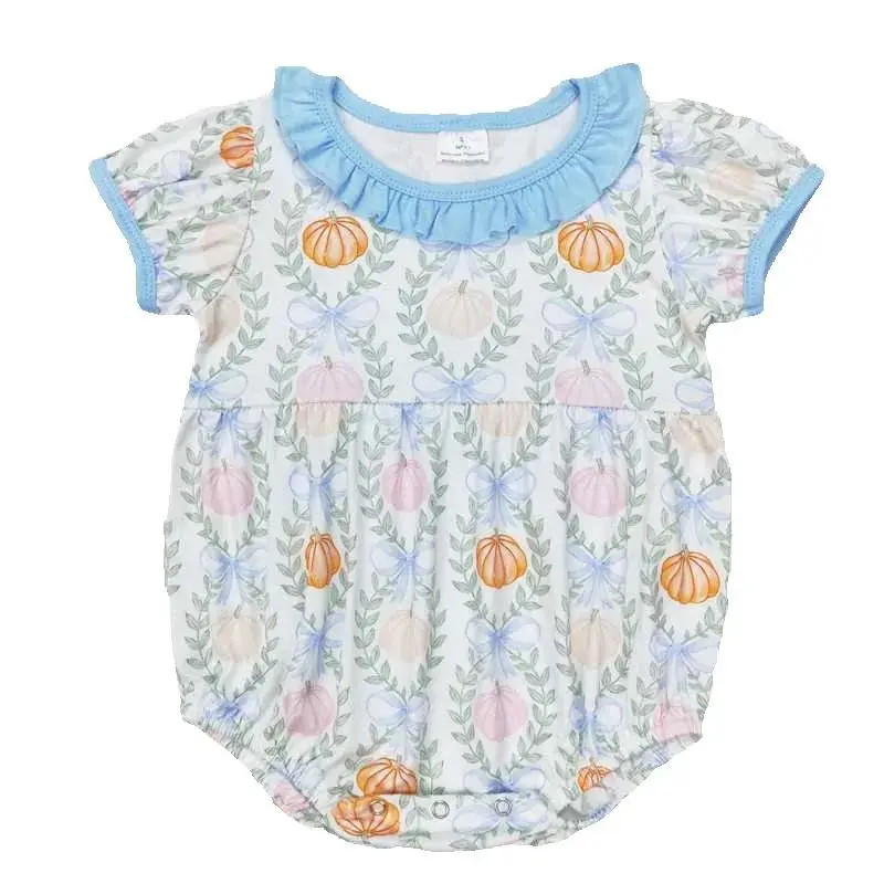 

Hot sale short sleeve girls orange blue Pumpkin Bubble romper boutique clothing Summer baby clothes boys Romper Jumpsuit