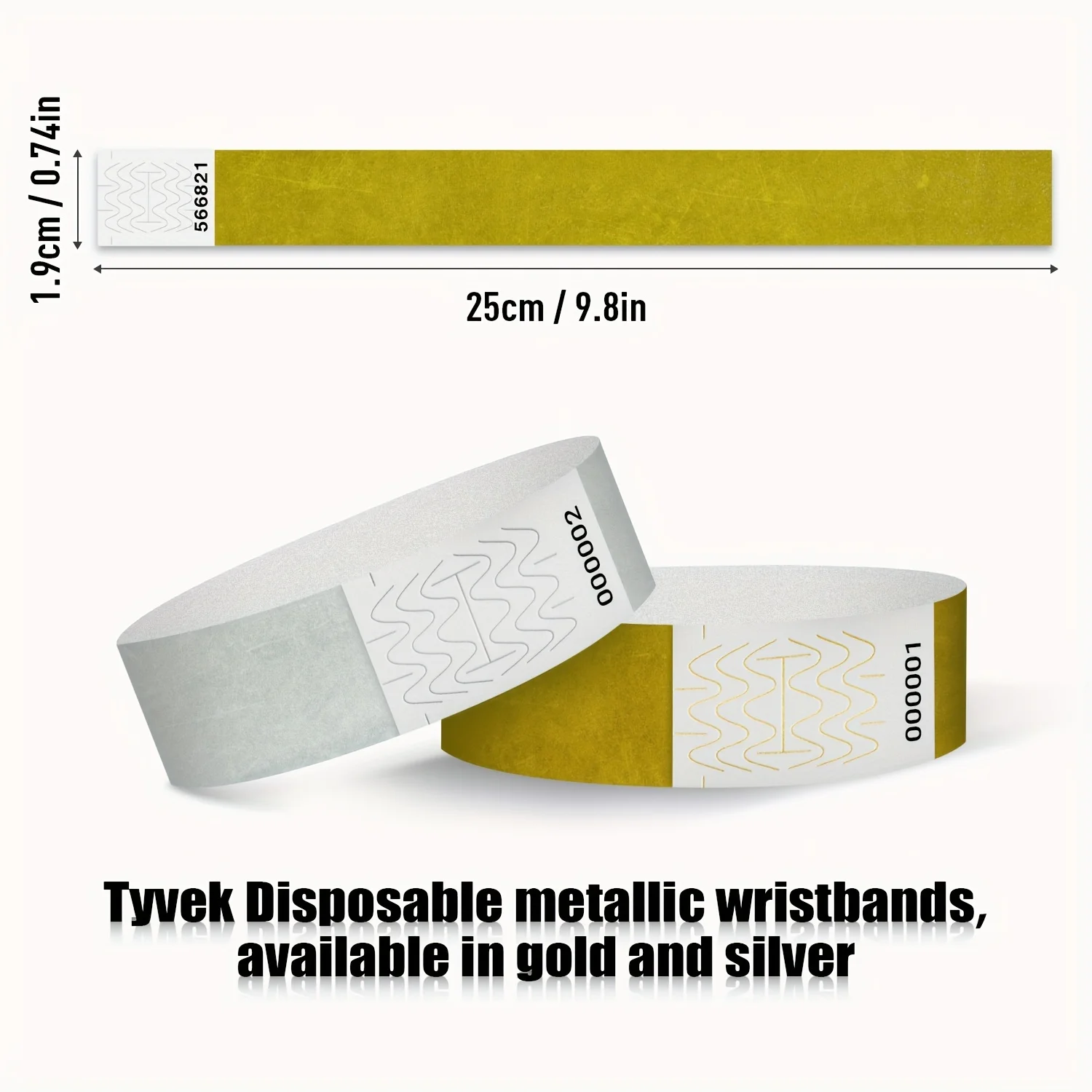 DUBAND Solid Gold silver colors serial number Color 3/4 inch Tyvek Wristbands Suitable for Party Events 500 pcs