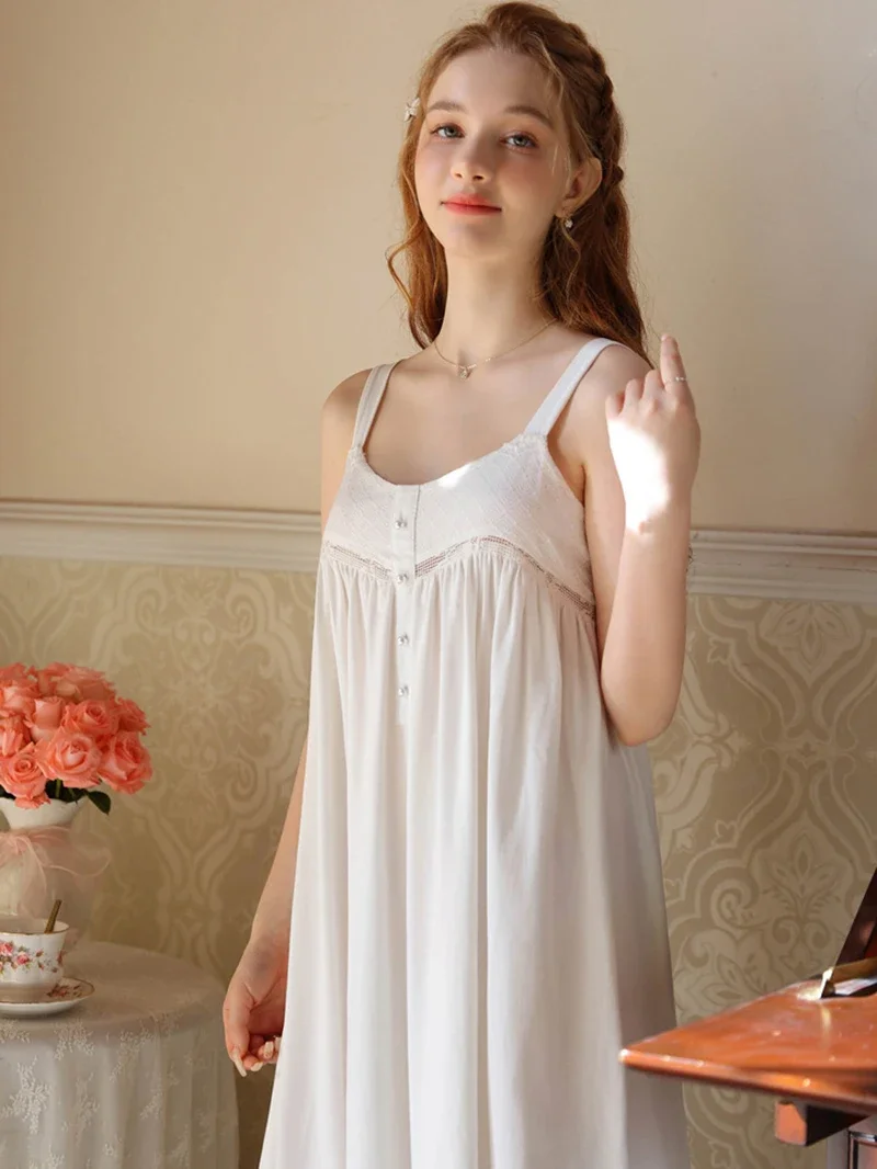 Women Cotton Lace Sexy Sling Backless Nightgown Vintage Princess Sweet Girl Summer New French Pajamas Nightdress Sleepwear