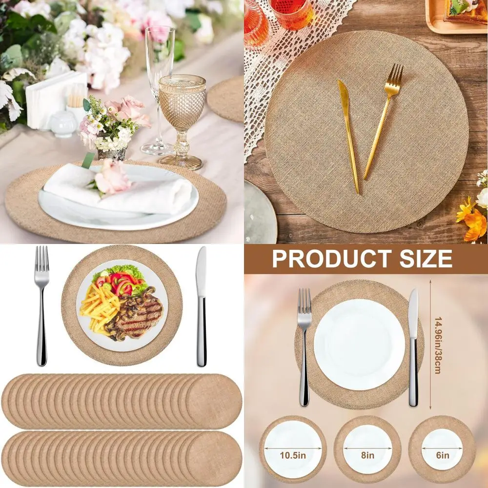 

48-Piece Brown Burlap Placemats Set, 15 Diameter, Heat Resistant, Rustic Farmhouse Style for Thanksgiving and Christmas