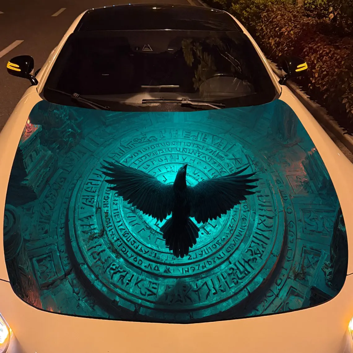Nether Domain Raven Runes and Rune Secret Array Car Vinyl Wrap، مادة PVC ملصق غطاء السيارة المقاوم للماء، خدش ذاتي اللصق-