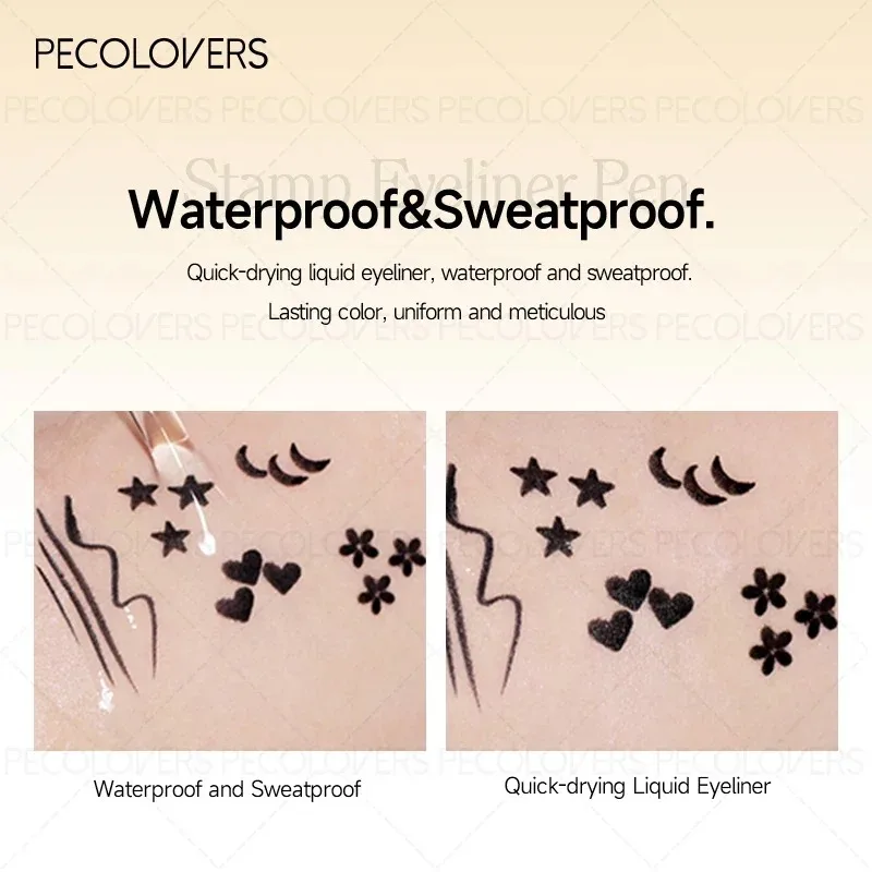 1 szt. Czarny eyeliner w płynie odporny na pot, eyeliner w płynie 2w1 z aplikatorem w kształcie stempla, odporny na rozmazywanie, zawiera różnorodne wzory