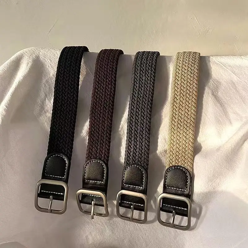 

Stretch elastic pants with canvas woven belt ladies men's and women's korean version versatile casual pin buckle belt schoolgirl