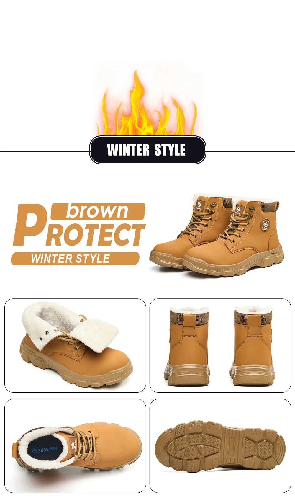 Men Winter Work Safety Boots Lightweight Steel Toe Work Shoes Men Waterproof Warm Security Protection Safety Shoes