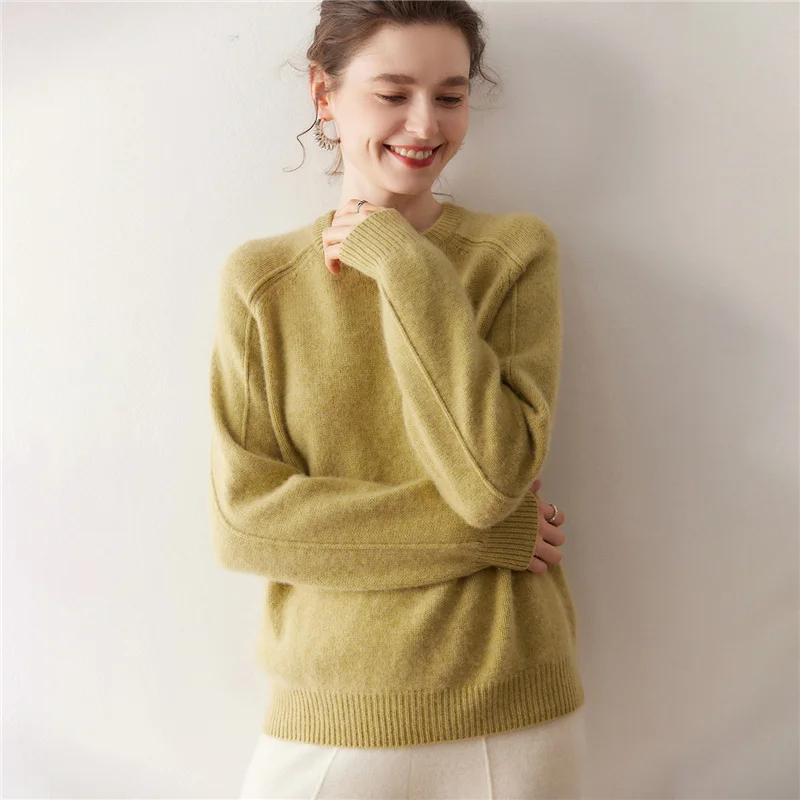 

Women’s Autumn Winter Cashmere Sweater O-neck Thicken Pullover 100% Cashmere Knitwear Loose Line Texture Raglan Sleeve Clothing