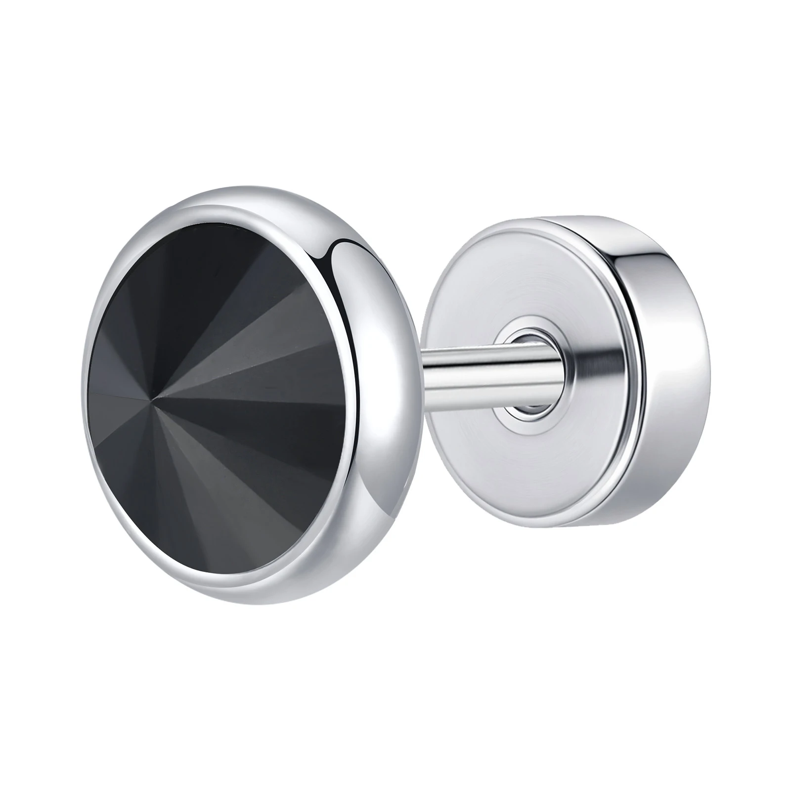 Men's Black Stainless Steel Stud Earrings, 8MM