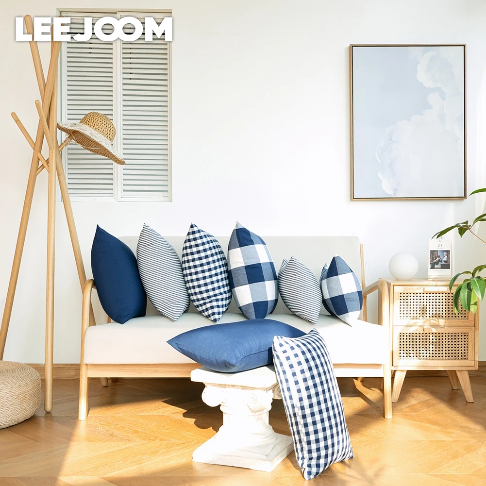 LEEJOOM-fundas de cojín de estilo nórdico, funda de almohada a rayas a cuadros, decoración de la serie azul, decoración del hogar, sofá, oficina, coche, 45x45cm/30x50cm