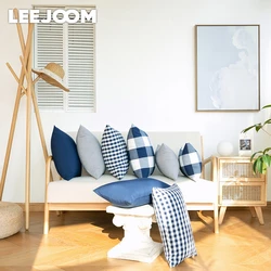 LEEJOOM Nordic Style Cushion Covers Checkered Stripe Pillowcase Blue Series Decor Home Decor Sofa Office Car 45x45cm/30x50cm