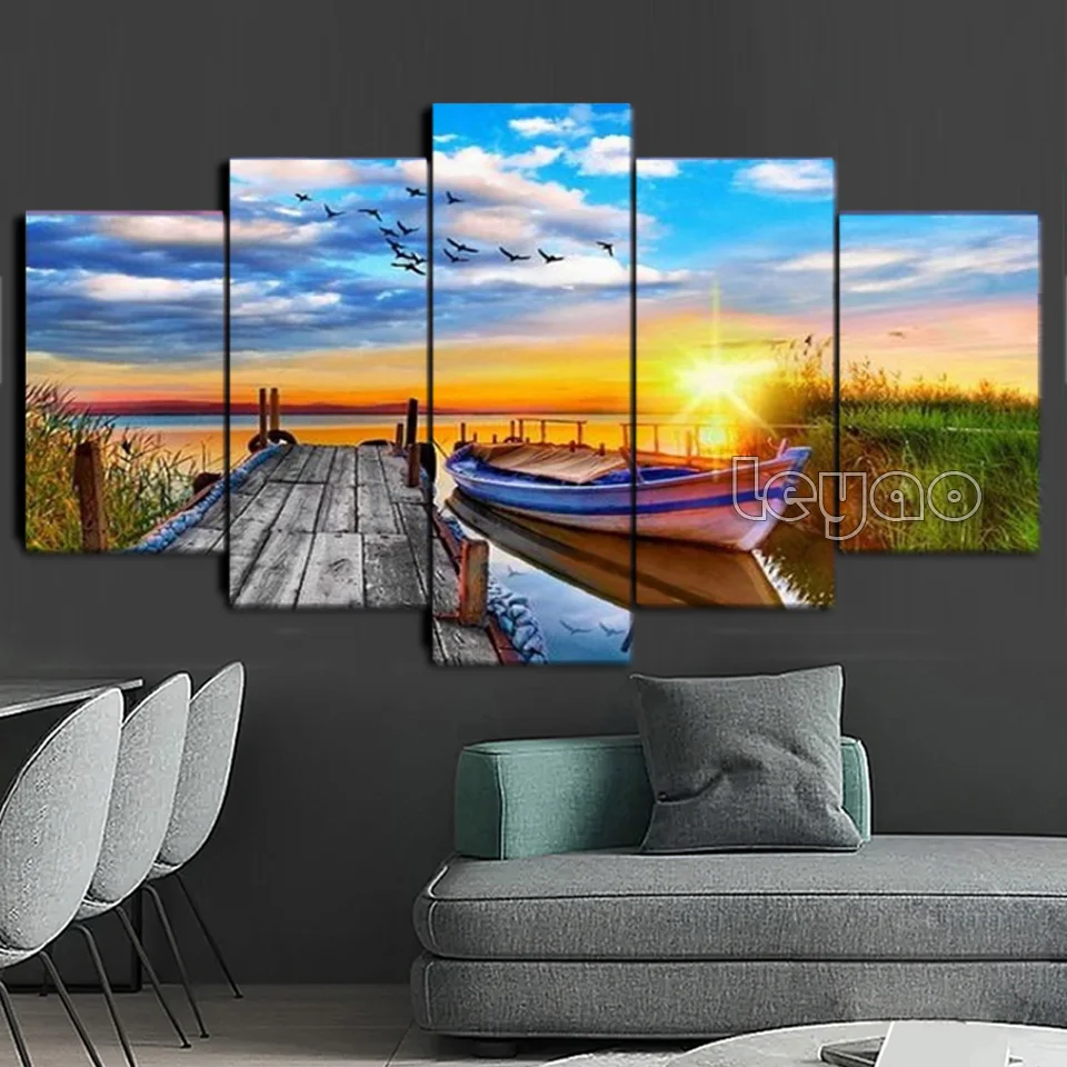 Sunset View Sea Nature Landscape Diamond Painting 5 pcs set Diamond Mosaic Picture Embroidery Home Room Decor DIY Full Drill