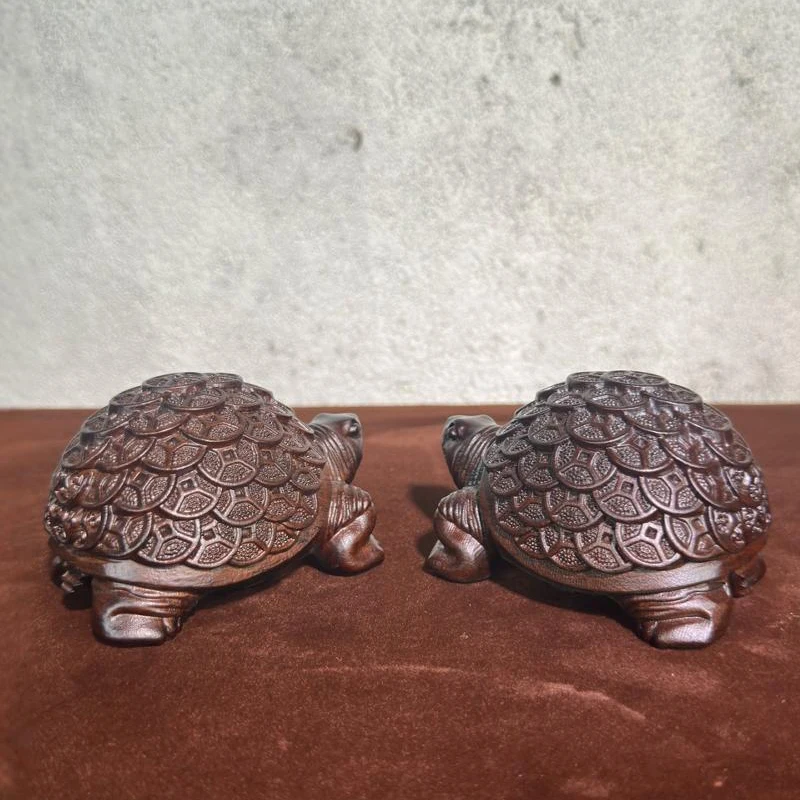 Ebony Wood Carved Turtle Ornament Rosewood Coin Turtle Sculpture Home Living Room Decoration Office Desk Ornament