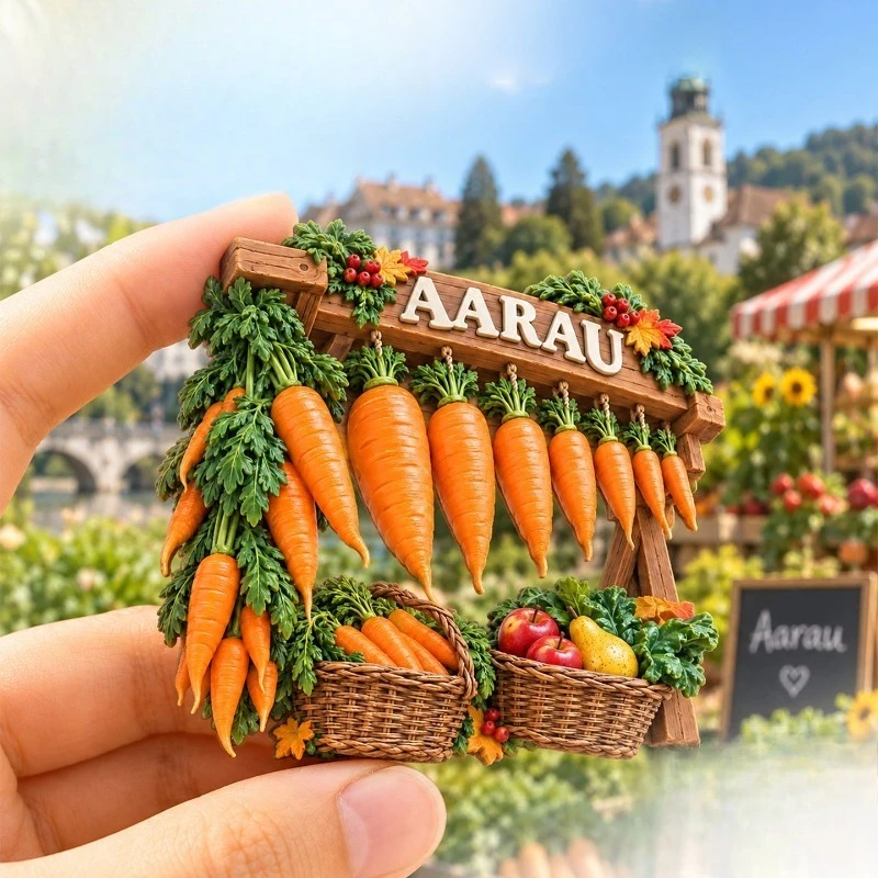 Aarau Carrot Veggie Fridge Magnet - Cute 3D Swiss Souvenir Unique Foodie Gift for Travel & Kitchen Decor