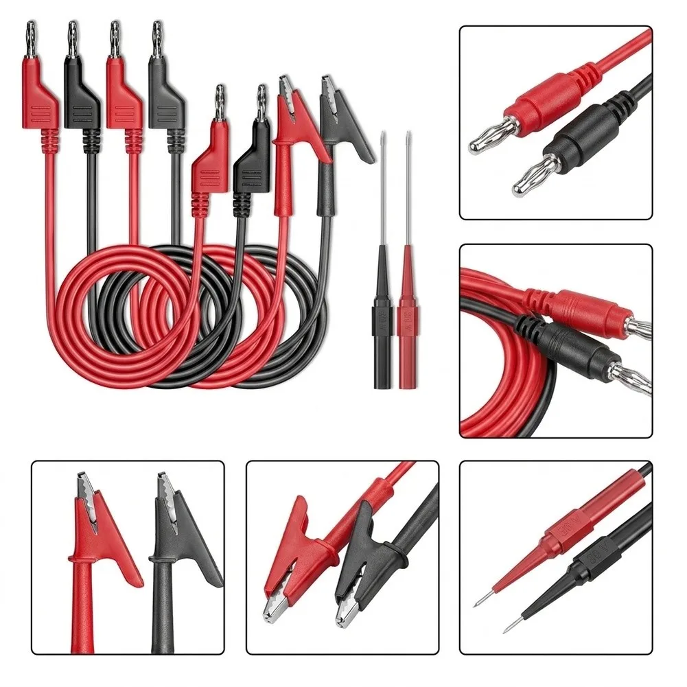 6-piece Multimeter Test Leads With Secure Grip For Alligator Clips Conductive Copper Core And Silicone Insulated Cabling