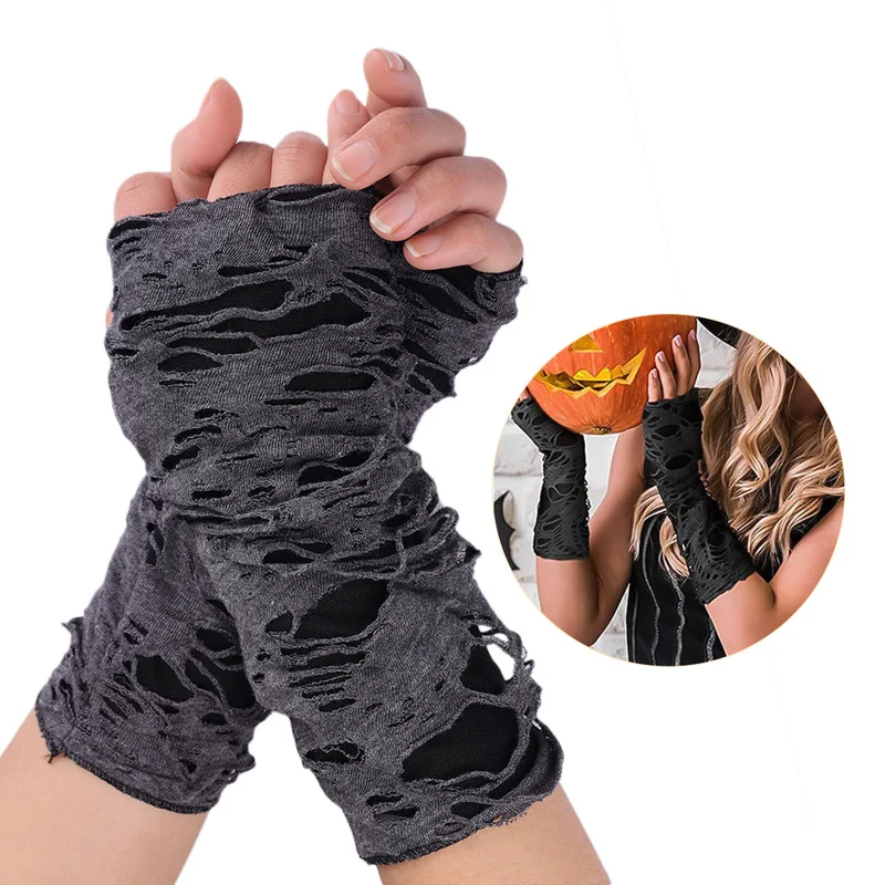 

Gothic Black Punk Mittens Beggar Style Halloween Long Gloves Gothic Fingerless Gloves Arm Warmer for Cosplay Party Masquerade