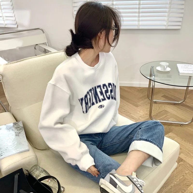 Chubby Girl Plus size Hoodie Korean Letter Print Long sleeve Women Spring and Autumn Idle Sle Casual Loose Pure Cotton plus...