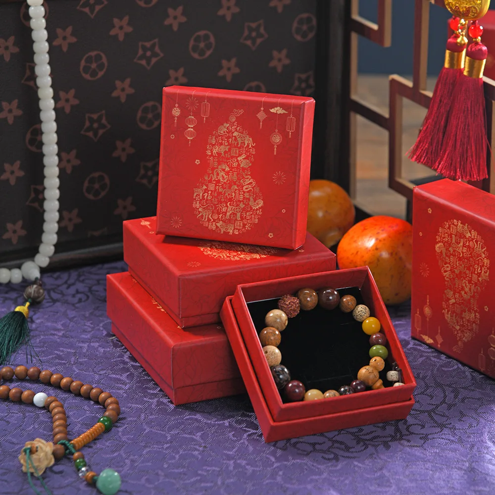 

Chinese style wedding party cosmetics jewelry storage box gift box red Duofu Tian Di lid jewelry box