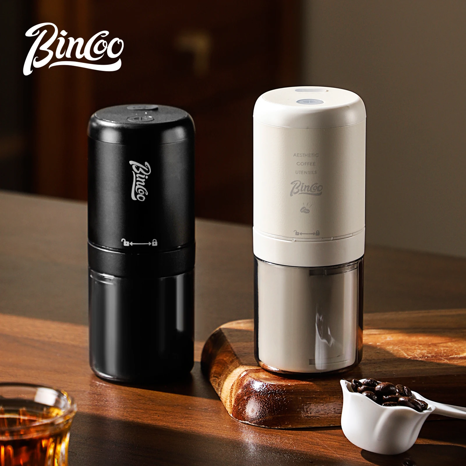 Bincoo Electric Coffee Bean Grinder Small Bean Grinder Portable Mill Stainless Steel Core Hand USB Rechargeable Coffee Grinder