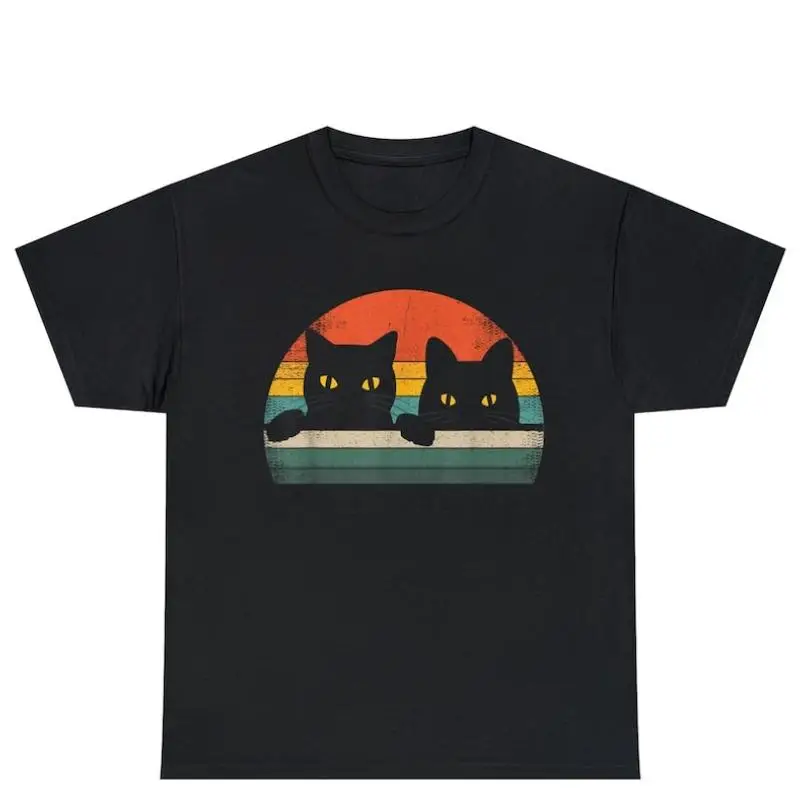 

Black Cat Vintage Retro T-Shirt, Retro Vintage Black Cats, 80s Style, Cat Owner Funny, Cat Face 70s ,Black Cat Halloween Shirt C