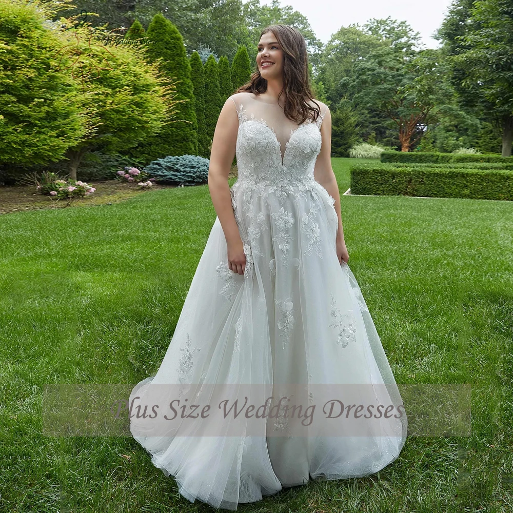 Elegante A-Linie Brautkleider in Übergröße, Juwelenausschnitt, Flügelärmel, Brautkleider, Applikationen, bodenlang, Tüll, Robe De Mariee 2025