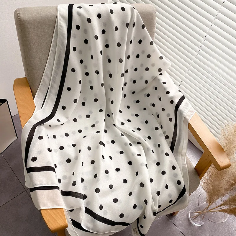 Fashion Black White Dots Comfort Cotton Linen Scarf Shawl Women Spring Fall Neckerchief Summer Travel Beach Mantillas Veils