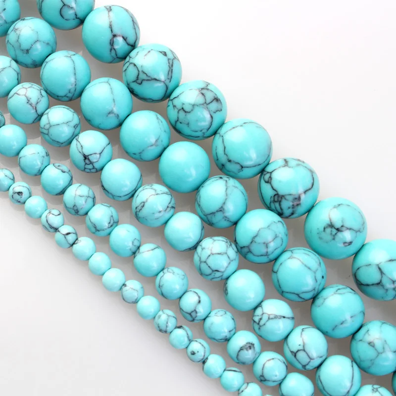 Blaue Türkis-Perlen 4/6/8/10mm Natürliche Edelsteinperlen Runde Lose Perlen für Schmuckherstellung DIY Charm-Armband Halskette – Detail 2