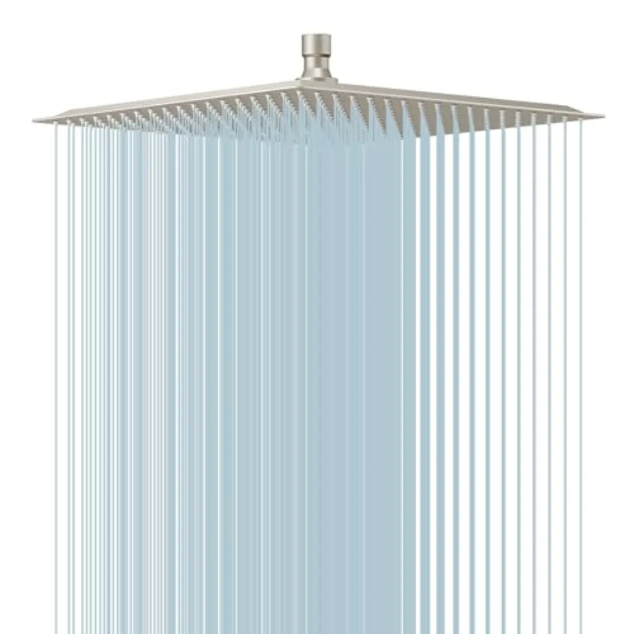 

16 Inch Rain Shower Head for Bathroom: Stainless Steel, Brushed Finish, Ultra Thin 1/16, High Pressure Rainfall Coverage with S