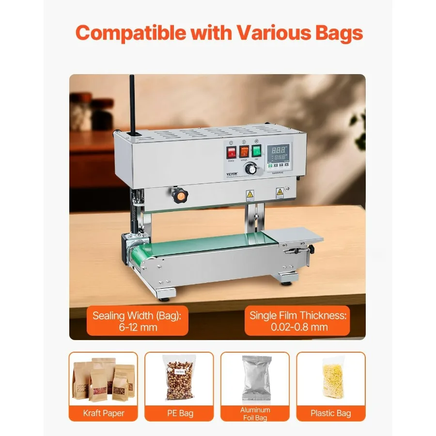 Continuous Bag Band Sealing Machine with 0.240.47 in 612 mm Seal Width for Efficient Packaging Vertical Band Sealer Featuring D