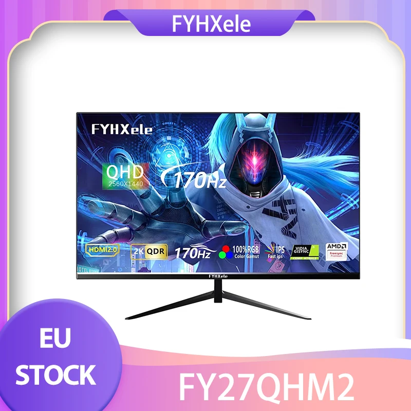 FYHXele FY27QHM2 27-inch Monitor, 2560*1440 QHD 16:9 IPS Screen, 170Hz Refresh Rate, 1ms GTG Response Time, 100% sRGB, FreeSync