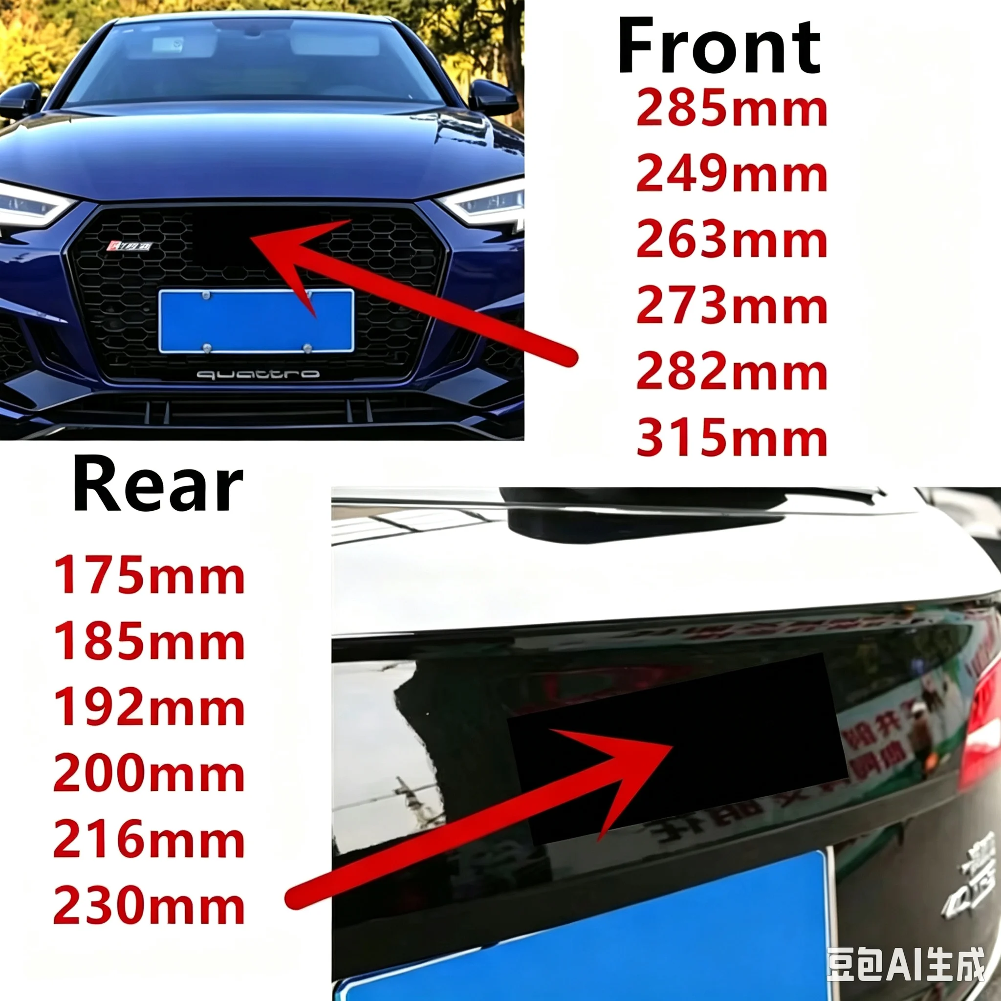 4 Ring logo ABS Silver/Black Car Hood Front Bonnet Grill Rear Trunk Emblem Badge Sticker For Audi A3 A4 A5 A6 A7 Q2 Q3 Q5 Q8 TT