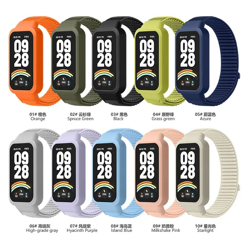 Strap+Case for Xiaomi mi band 9 active accessories Sports Nyon bracelet correa+Protective Bumper shell Cover For Redmi band 3