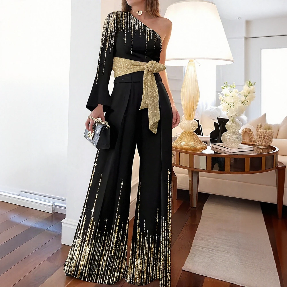 

Casual Round Neck Jumpsuit Decorative Elements Absent Fit Style Women's All-in-one Long Pants Fashionable Comfortable Clothing