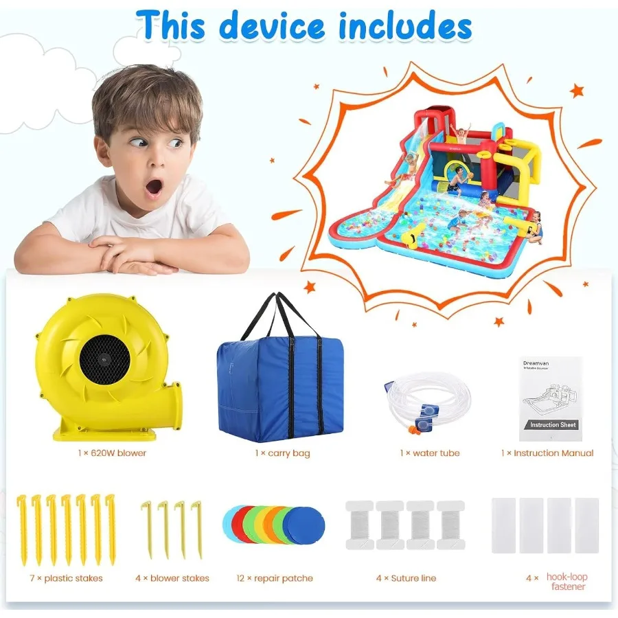 Inflatable Bounce House Water Slides 15FTx11.5FT Extra Large Waterslide Jumping Castle with Swimming Pool Water Slides Water Ca