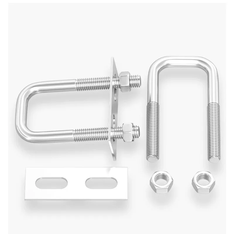 M6 M8 M10 U-screw Square Pipe Clamp 304 Stainless Steel Right Angle Bolt With Baffle  Square Clamp