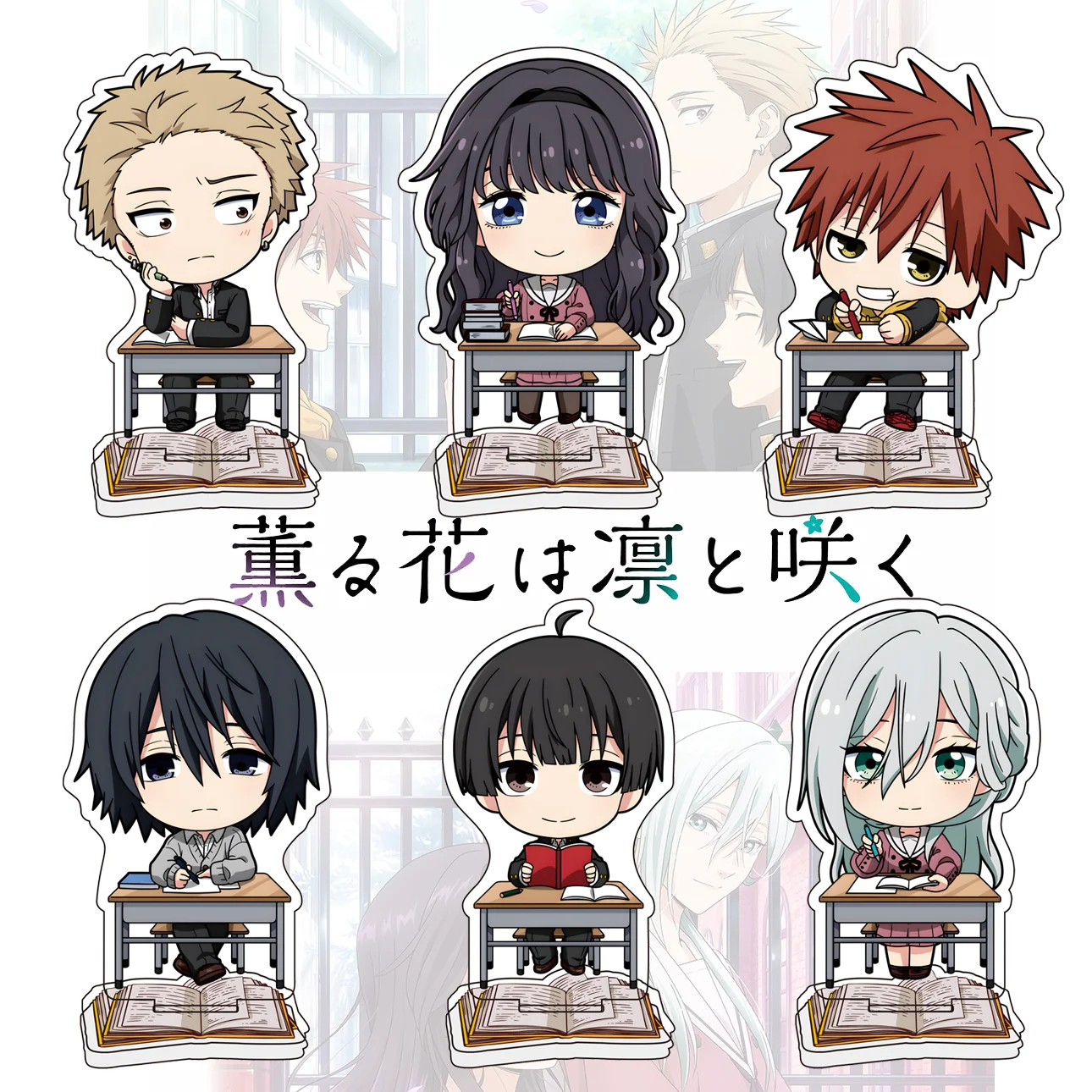 The Fragrant Flower Blooms with Dignity 10cm Acrylic Standee School Desk Sitting Pose Anime Character Figure, Cute Collectible